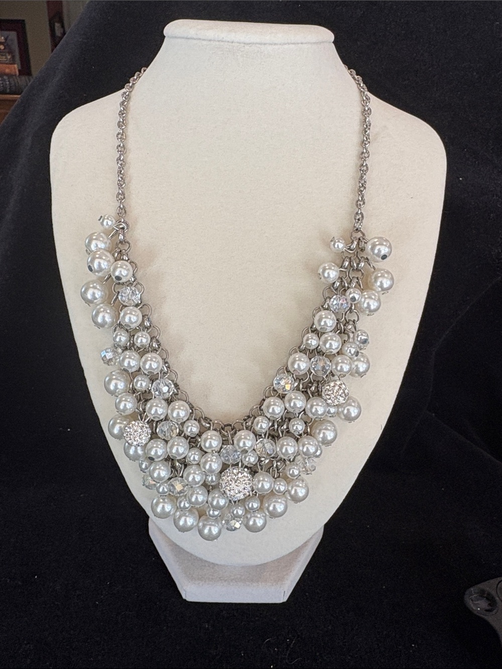 RMN 18” Statement Pearl Cluster Necklace in Silver